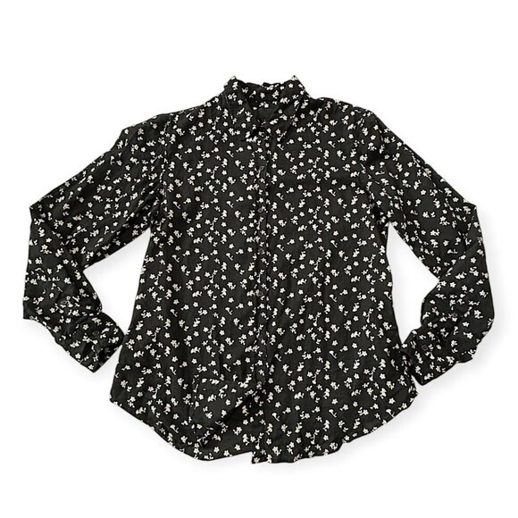 Nili Lotan Libby Floral-print Button-down Shirt In Ivory/black Floral, Size L - Picture 5 of 14